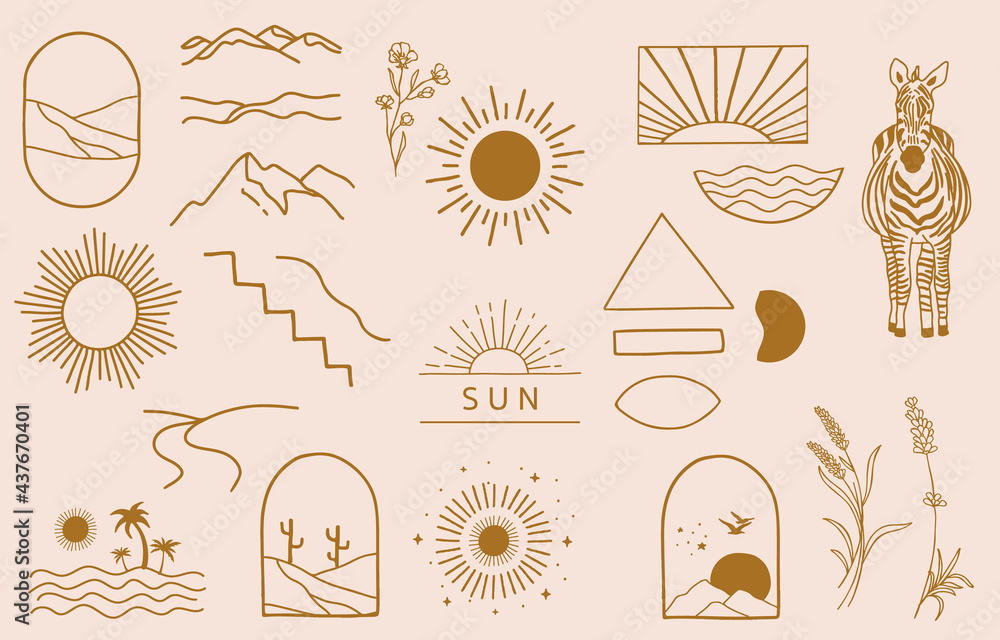 Premium Vector  Collection of line design with sun.editable