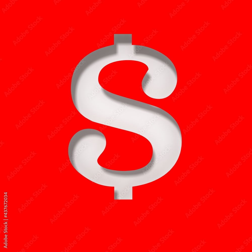 Dollar $ sign white us-dollar currency symbol money cash icon price sale label stencil cut out tag 3d rendering on red background in high resolution Dollar $ sign white us-dollar currency symbol money cash icon price sale label stencil cut out tag 3d rendering on red background in high resolution