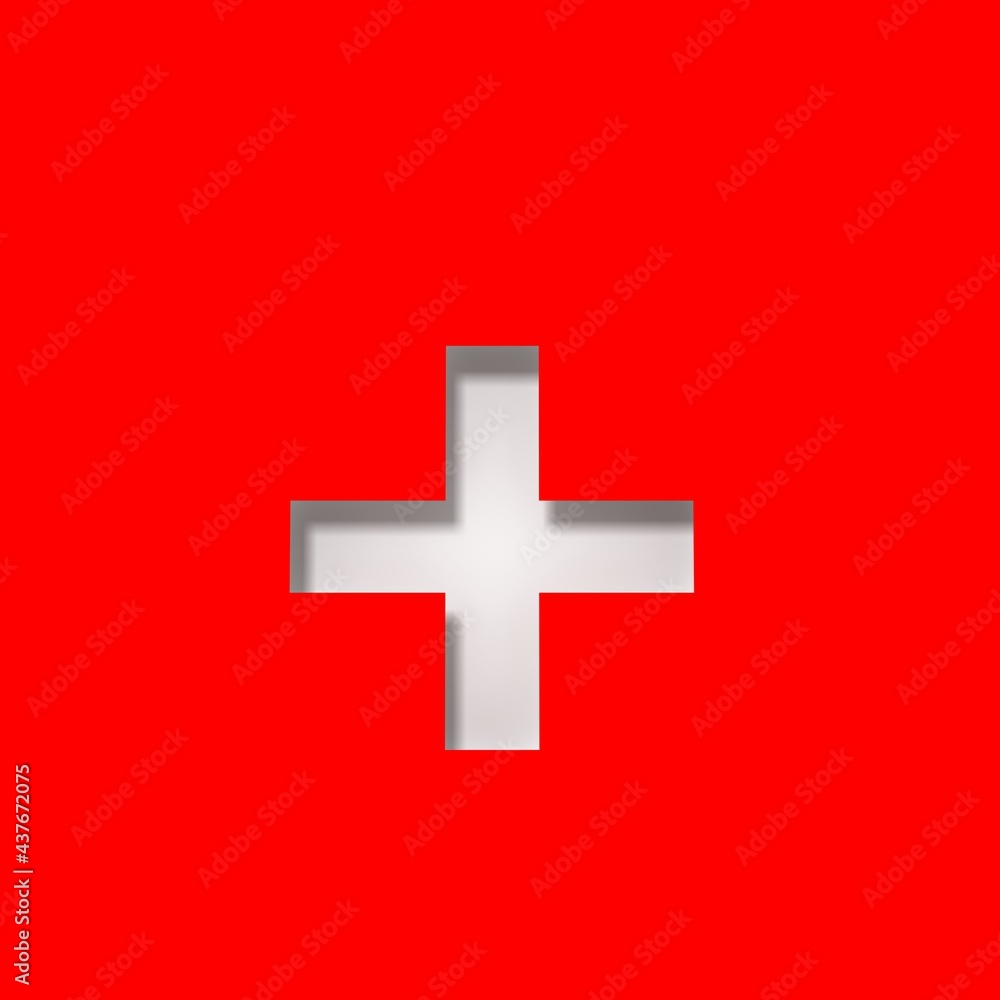 White plus sign swiss flag symbol 3d rendering isolated on white background graphic illustration in high resolution White plus sign swiss flag symbol 3d rendering isolated on white background graphic illustration in high resolution