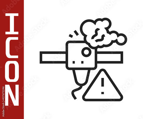 Black line 3D printer warning icon isolated on white background. 3d printing. Vector