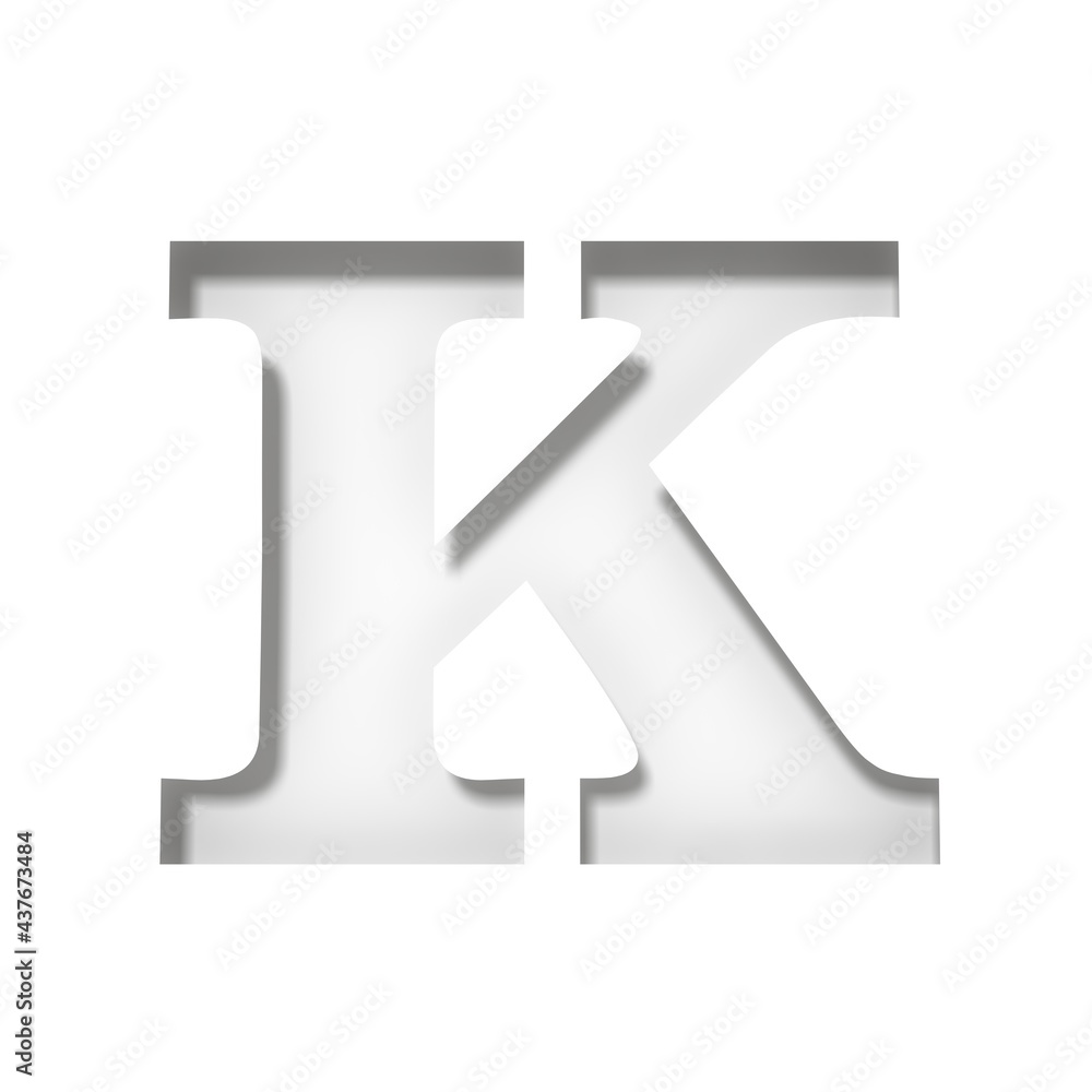 K letter white sign alphabet text capital letter stencil cut out design isolated on white background in high resolution for print and business 3d rendering K letter white sign alphabet text capital letter stencil cut out design isolated on white background in high resolution for print and business 3d rendering