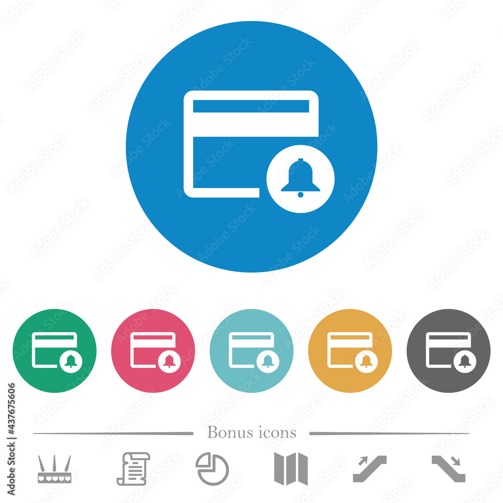 Credit card transaction alerts flat round icons Credit card transaction alerts flat round icons