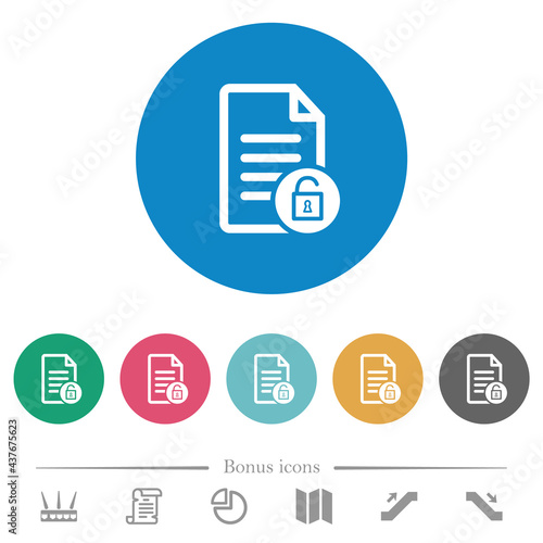 Unlock document flat round icons