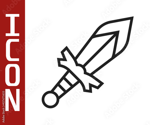 Black line Medieval sword icon isolated on white background. Medieval weapon. Vector
