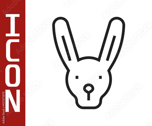 Black line Rabbit with ears icon isolated on white background. Magic trick. Mystery entertainment concept. Vector