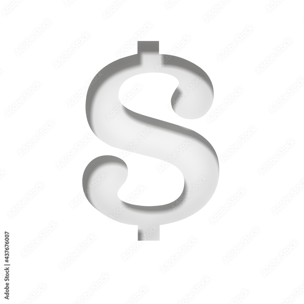 Naklejka premium Dollar sign white $ stencil symbol cut out on white background sale price 3d rendering