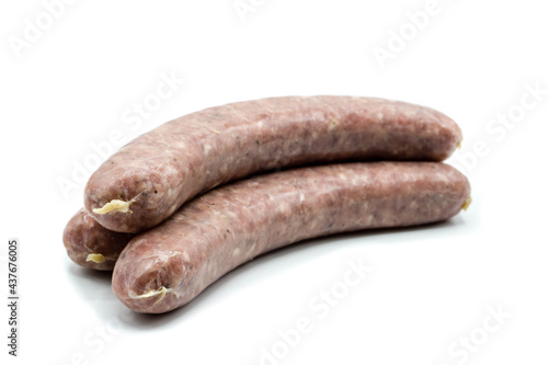 Raw german sausage isolated on white background
