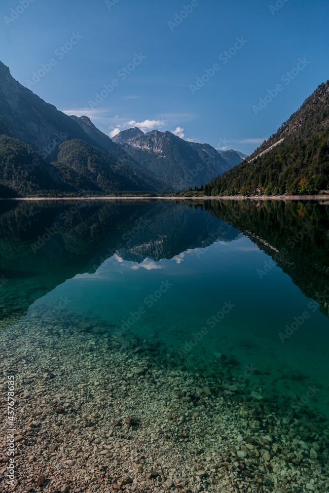 Vertical landscape lago di predil in Italy