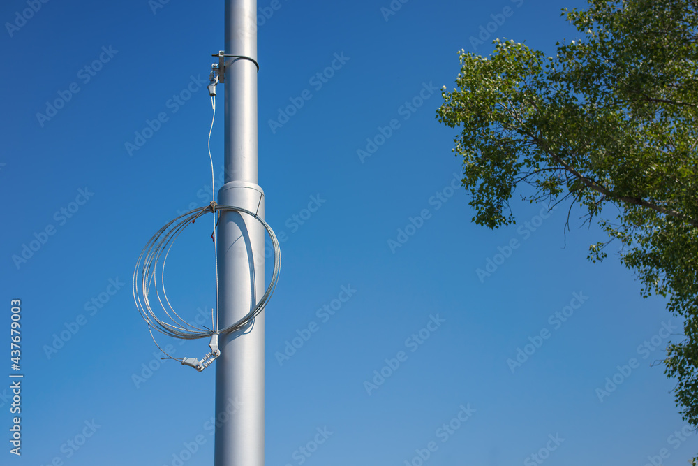 Overhead line under construction. It is used to transmit electrical