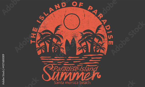 Summer beach vibes with tropical paradise vector print design for apparel and others 