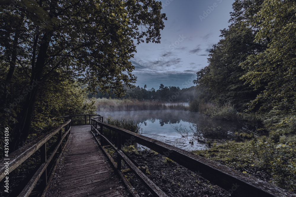 Fototapeta premium Jetty at the Teufelssee in Berlin in the morning. In Berlin Köpenick.