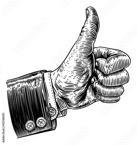 Thumb Up Hand Woodcut Vintage Etching