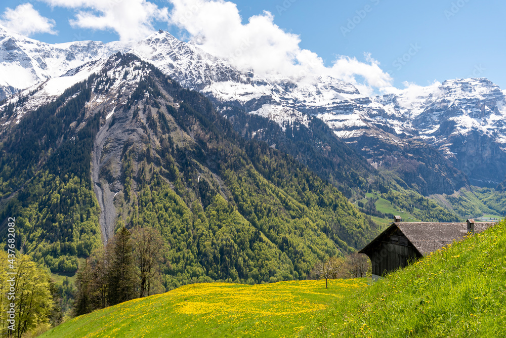 Landscape view of the Alps from Braunwald in Glarus, Switzerland