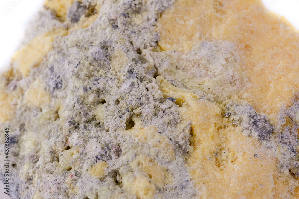 macro mineral stone sulfur on a white background