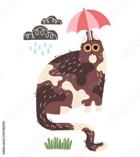 Hand drawn cute floral cat Vector