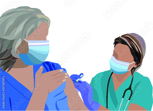 Female doctor vaccinated elderly women with the covid-19 vaccine. During the COVID-19 pandemic, vaccination continues to be critically important.