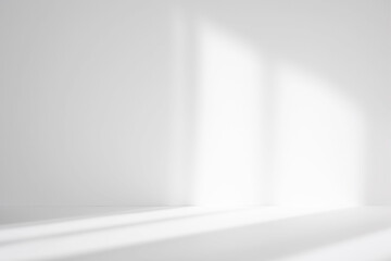 Abstract white studio background for product presentation. Empty room with shadows of window. Display product with blurred backdrop.