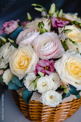 bouquet of roses in a basket