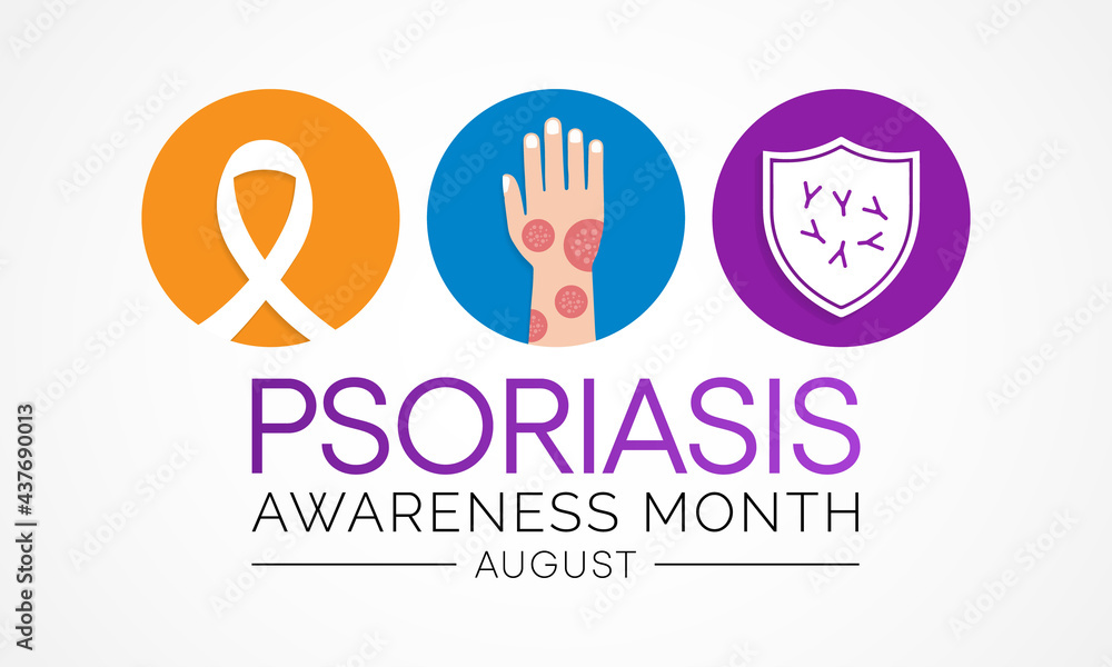 Psoriasis awareness month is observed every year in August, it is a skin condition that causes red, flaky, crusty patches of skin covered with silvery scales. Vector illustration Psoriasis awareness month is observed every year in August, it is a skin condition that causes red, flaky, crusty patches of skin covered with silvery scales. Vector illustration