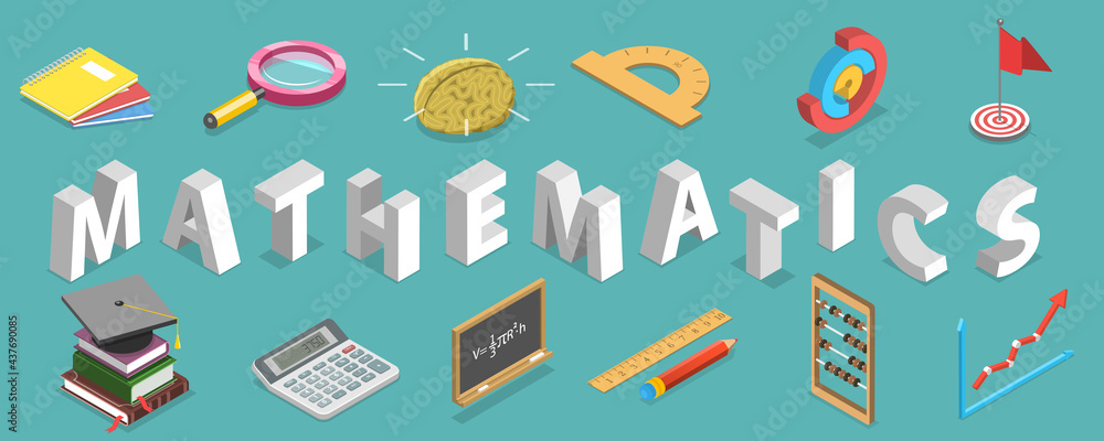 Fototapeta premium 3D Isometric Flat Vector Conceptual Illustration of Mathematics, Science and Education