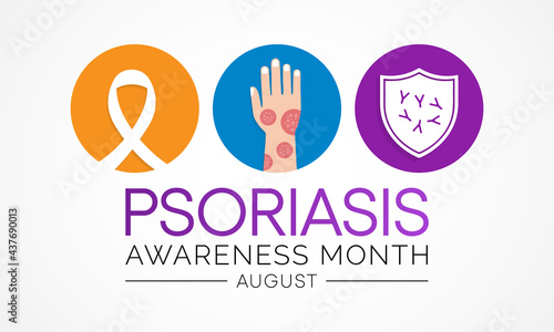 Psoriasis awareness month is observed every year in August, it is a skin condition that causes red, flaky, crusty patches of skin covered with silvery scales. Vector illustration