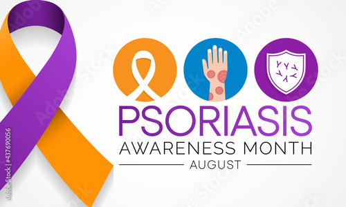 Psoriasis awareness month is observed every year in August, it is a skin condition that causes red, flaky, crusty patches of skin covered with silvery scales. Vector illustration