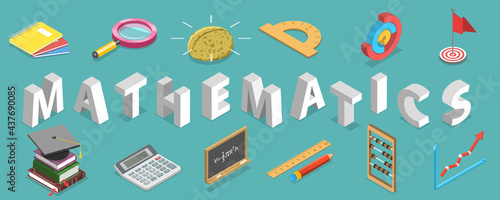 3D Isometric Flat Vector Conceptual Illustration of Mathematics, Science and Education