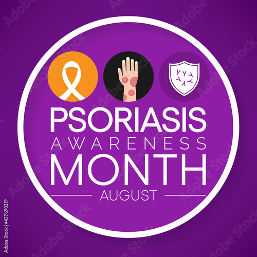 Psoriasis awareness month is observed every year in August, it is a skin condition that causes red, flaky, crusty patches of skin covered with silvery scales. Vector illustration