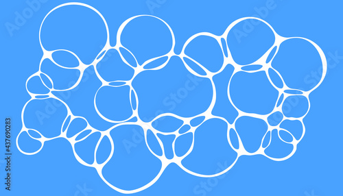 Abstract foam doodle background. Bubbles, suds on blue background. Blue sea texture with foam. Abstract water surface pattern. Neurographic lines vector illustration.