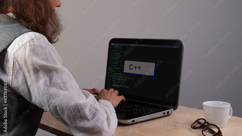 Write code and learn programming languages. Development in C plus plus. - obrazy, fototapety, plakaty 