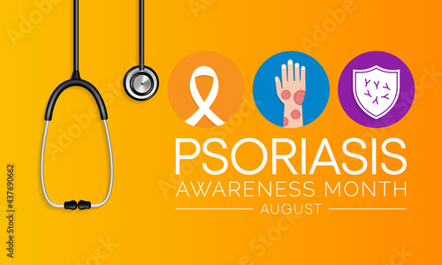 Psoriasis awareness month is observed every year in August, it is a skin condition that causes red, flaky, crusty patches of skin covered with silvery scales. Vector illustration