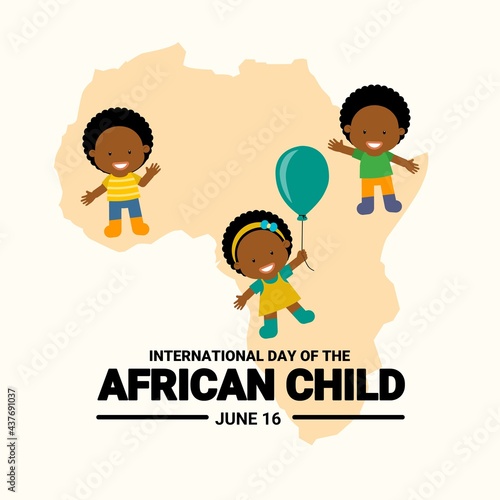 Vector illustration, cute and adorable african children, as banner, poster or template, international day of the african child, observed on June 16 every year.