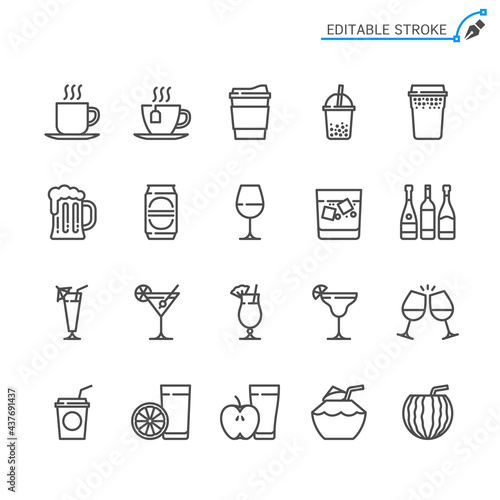 Drinks line icons. Editable stroke. Pixel perfect.