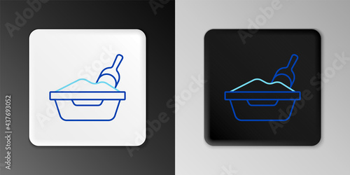 Line Cat litter tray with shovel icon isolated on grey background. Sandbox cat with shovel. Colorful outline concept. Vector