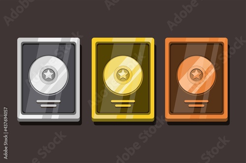Disc Award Golden, Silver and Bronze achievment for artist musician or movie actor collection set in cartoon illustration vector 