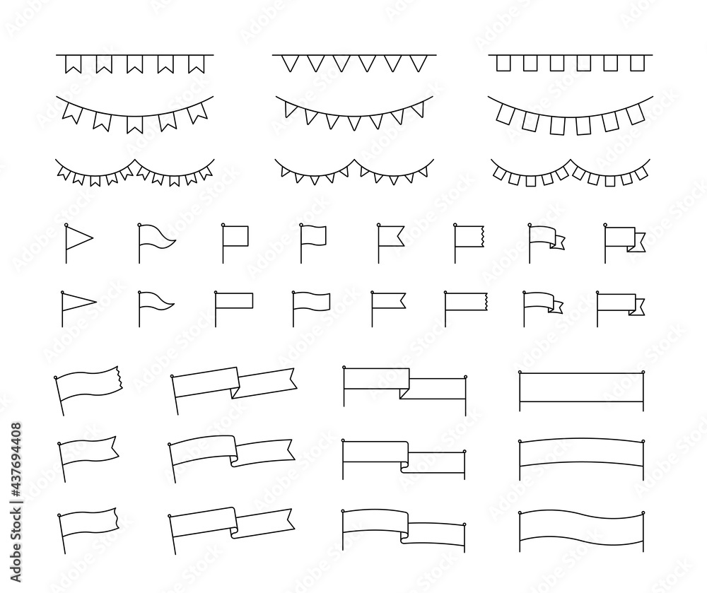 旗のフレームセット シンプル イラスト フラッグ リボン ガーランド あしらい 飾り罫 見出し Stock ベクター Adobe Stock