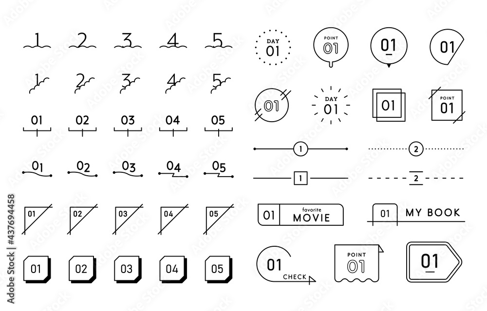 数字のフレームセット シンプル 番号 ナンバー イラスト 飾り罫 あしらい 装飾 素材 Stock Vector Adobe Stock