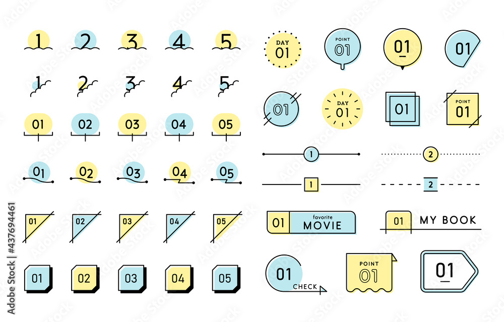 数字のフレームセット シンプル 番号 ナンバー イラスト 飾り罫 あしらい 装飾 素材 Stock ベクター Adobe Stock