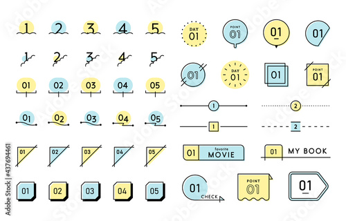 数字のフレームセット　シンプル　番号　ナンバー　イラスト　飾り罫　あしらい　装飾　素材
