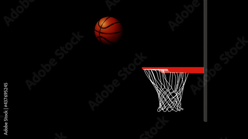 Basketball hoop in a professional basketball arena with black background. © shawnfighterlin