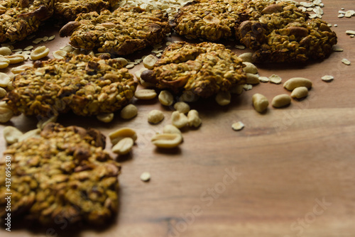 healthy cereal cookies on wooden background