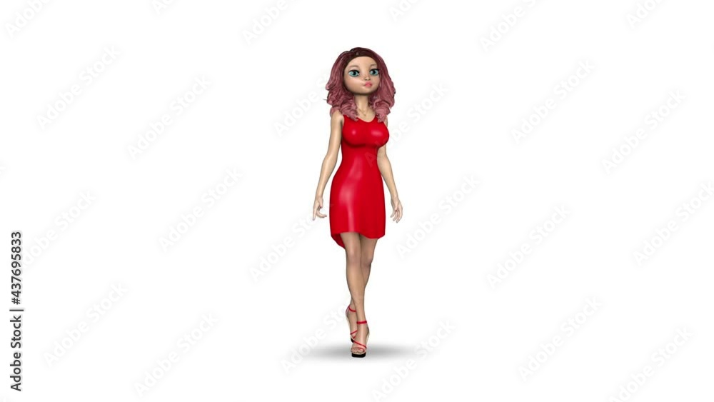 3d Character Girl Walking Loop on White Background 3d Character Girl Walking Loop on White Background