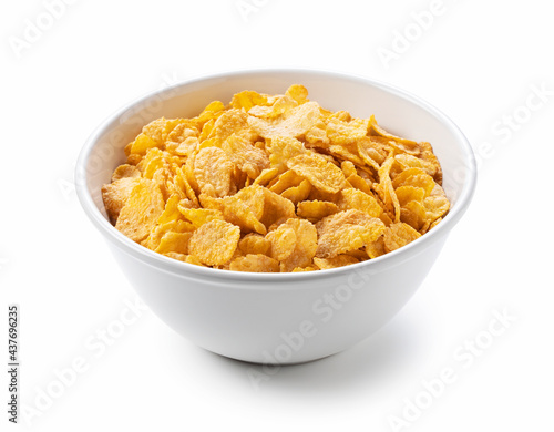 Cornflakes in a white ceramic bowl.