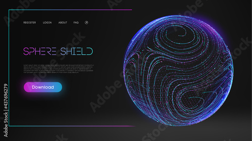 Sphere shield protect in abstract style. Virus protection bubble. Sphere lines technology background. Magic orb vector illustration.
