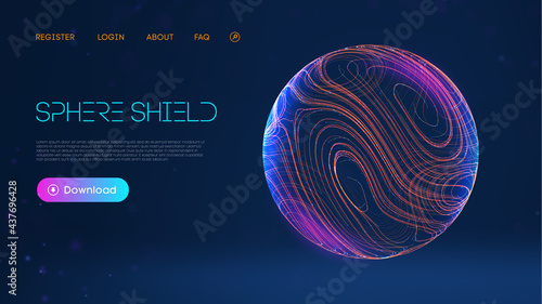 Sphere shield protect in abstract style. Virus protection bubble. Sphere lines technology background. Magic orb vector illustration.