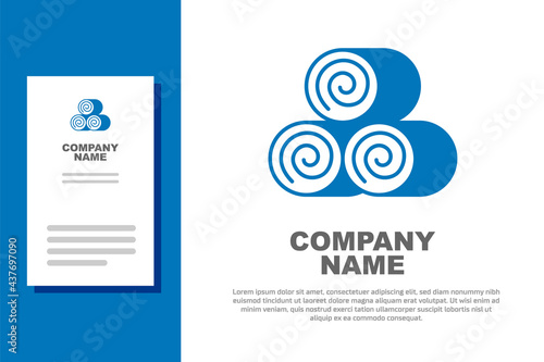 Blue Roll of hay icon isolated on white background. Logo design template element. Vector