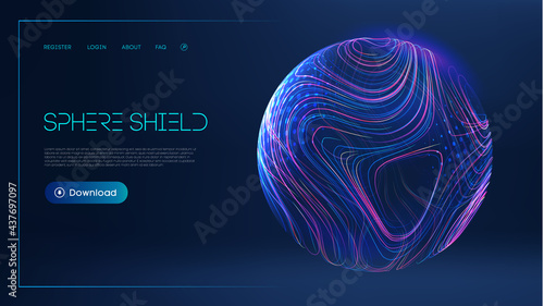 Sphere shield protect in abstract style. Virus protection bubble. Sphere lines technology background. Magic orb vector illustration.
