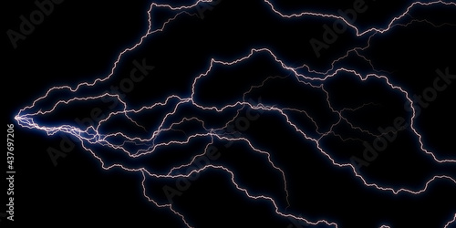 Abstract background with wavy lightning lines on dark. Banner for science and technology.