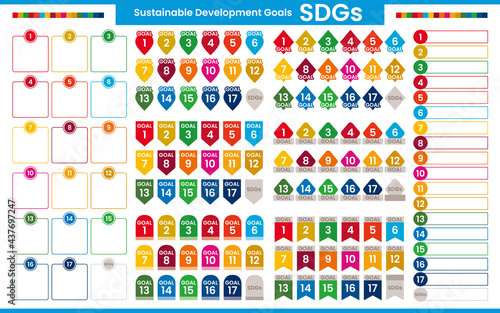 SDGsの17項目のカラーを使用した数字アイコンとフレーム