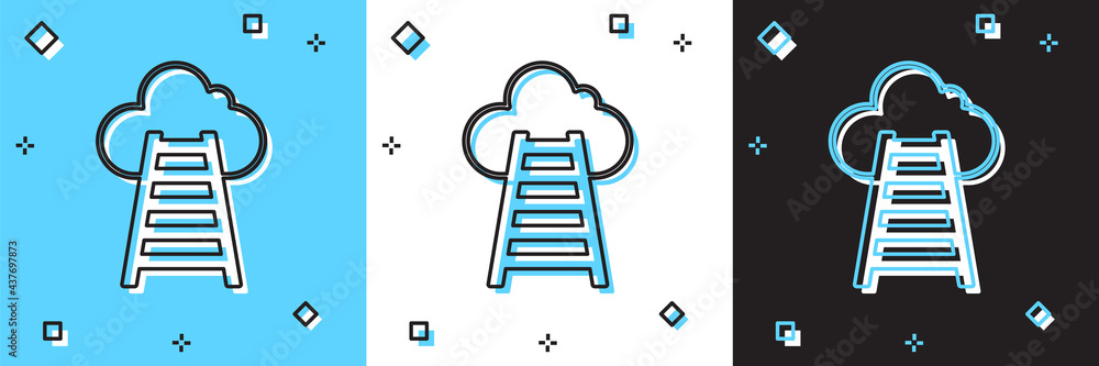 Set Stair with finish flag icon isolated on blue and white, black background. Career growth business concept. Concept of business development. Vector